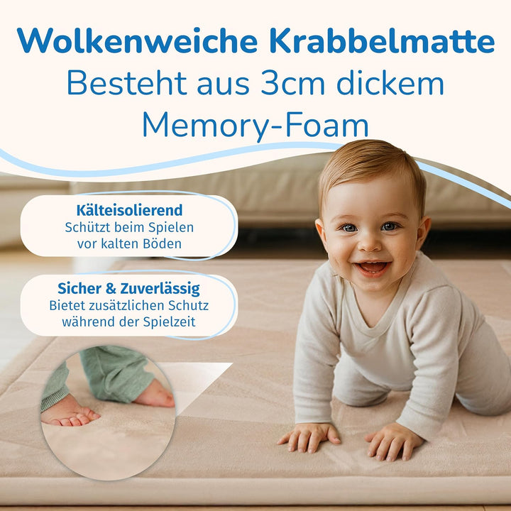 BabybeFun Krabbelmatte Baby - kuschelig weich - 3cm Dicke Spielmatte - schützt vor Stössen - Teppich