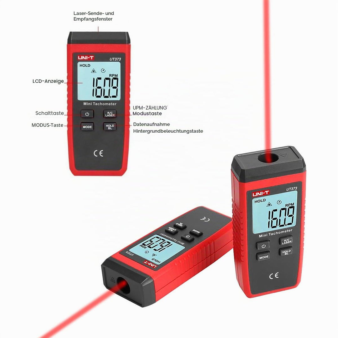 Berührungsloser Drehzahlmesser, UT373 LCD Digital Laser Umdrehungsmesser Tachometer