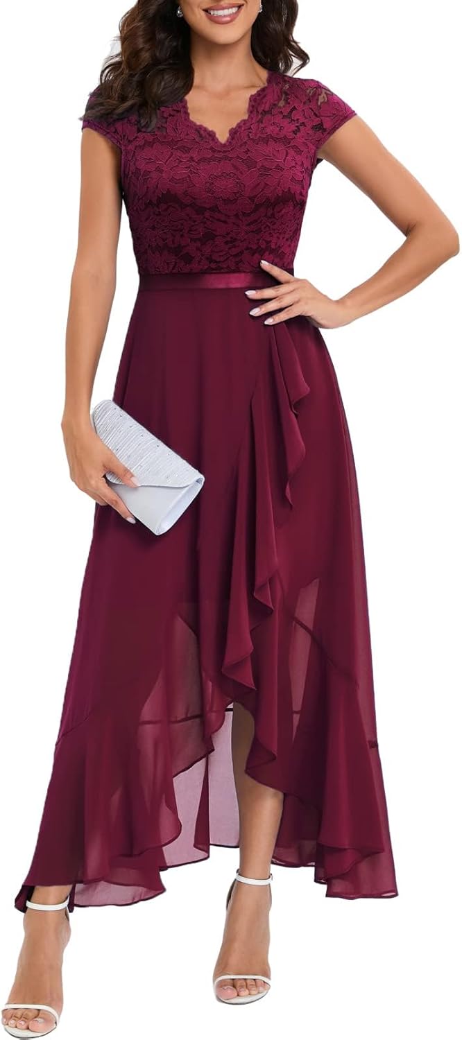 Bbonlinedress Abendkleider elegant für Hochzeit Spitzenkleid Chiffon Hi-Lo Kleid Brautjunferkleid Br
