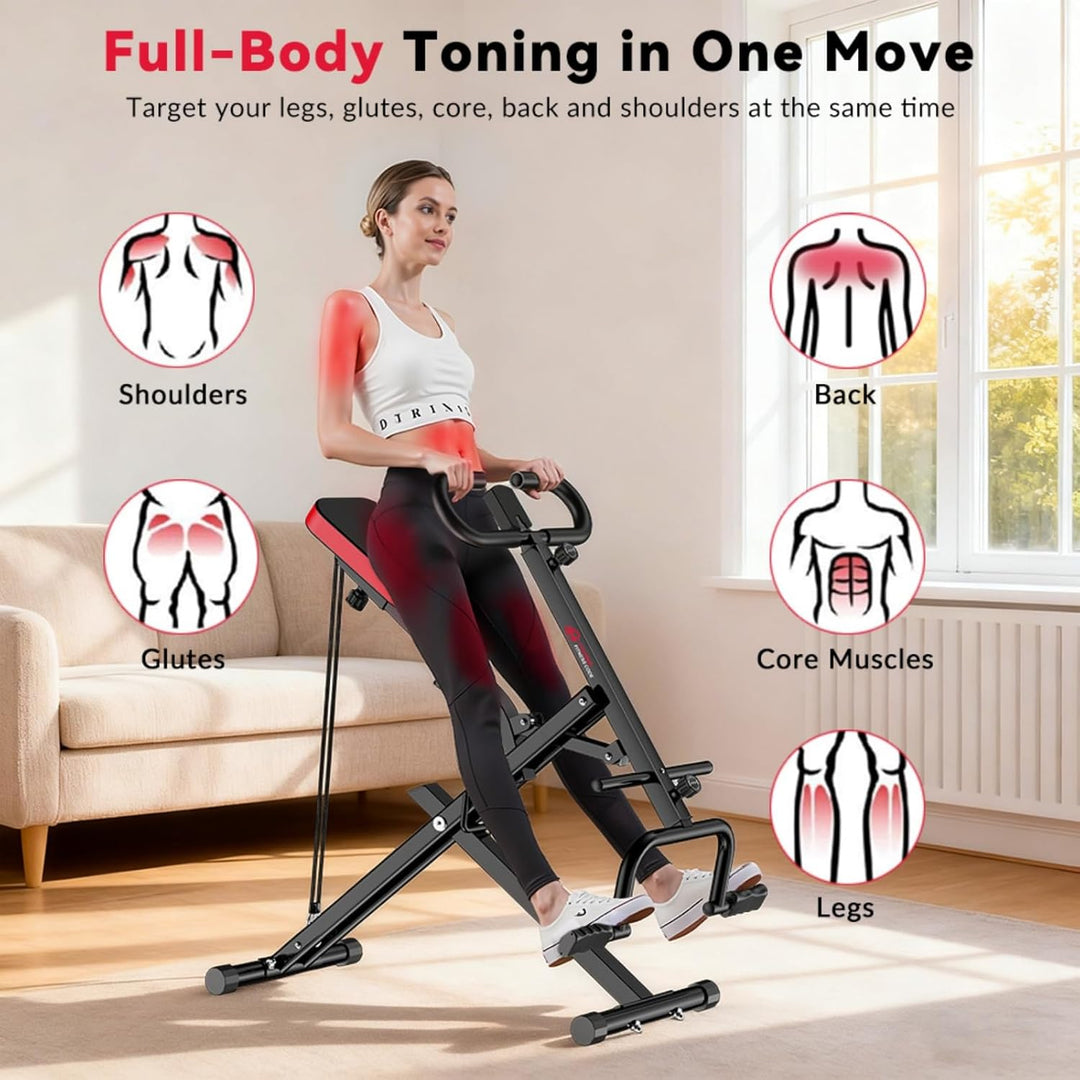 Squat Machine Faltbare Heimtrainer Fitnessgeräte, Assist Row-N-Ride Trainer, 165 kg belastbar, AB Bo