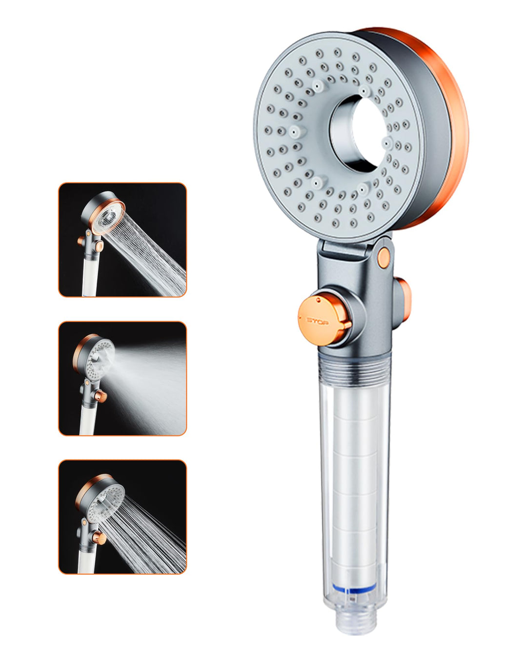 Sparduschkopf Wassersparend mit 3 Strahlarten, Druckerhöhend Handbrause mit Filter Gegen Kalk, Regen