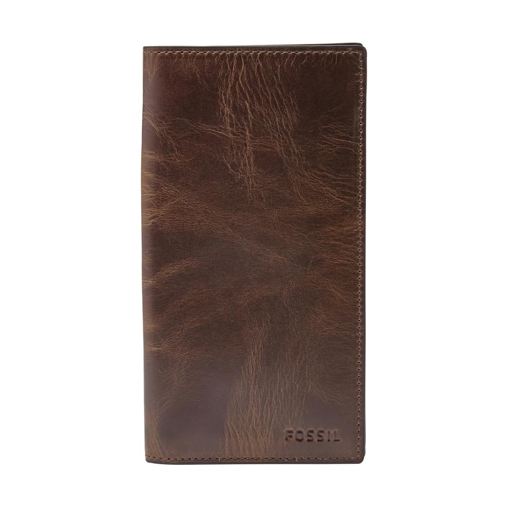 Fossil Geldbörse für Herren Derrick, 100% Leder Bifold Dunkelbraun L: 8,9 cm, B: 1,3 cm, H: 17,1 cm