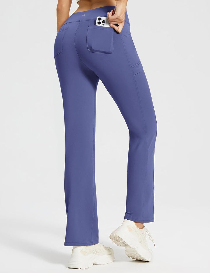 baleaf Damen Thermohosen mit Taschen Flare Leggings Hohe Taille Bootcut Thermo Leggings Sweatpants W
