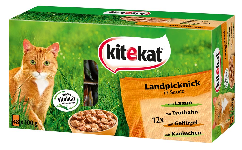 Kitekat Katzenfutter Nassfutter Landpicknick in Sauce, 48 Portionsbeutel (48 x 100g)