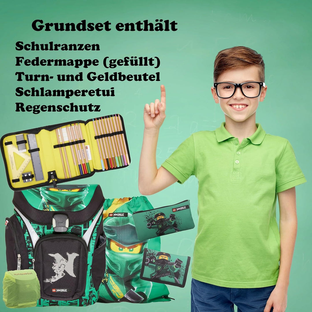 Lego Schulranzen-Set Ninjago Explorer 10 TLG. mit Federmappe, Brotzeit-Dose, Trink-Flasche, Sporttas