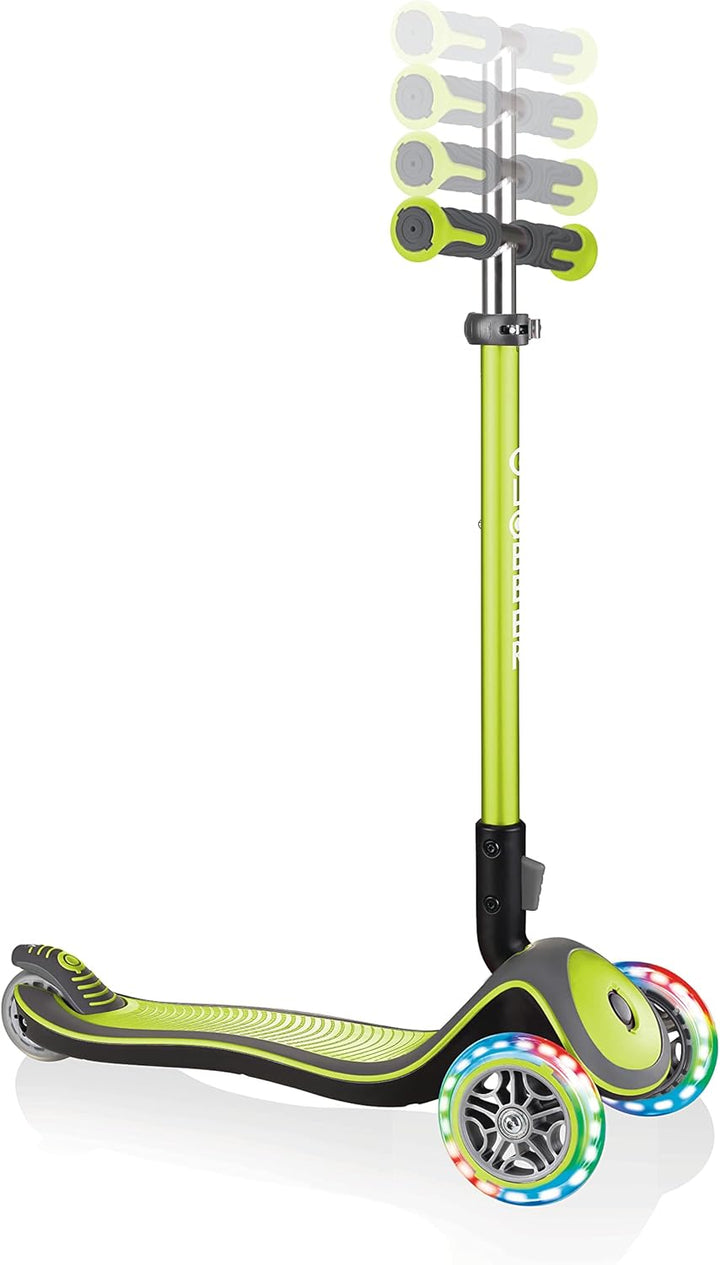 GLOBBER Elite Deluxe Lights – Tretroller Kinder, 120/80 mm, ABEC 5, 3-rädrig, höhenverstellbar, LED-