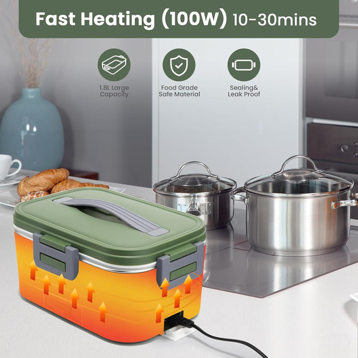 Elektrische Lunchbox 100W, 3-In-1 tragbare beheizte Lunchbox, 1,8L Edelstahl Entnehmbare brotdose, 1