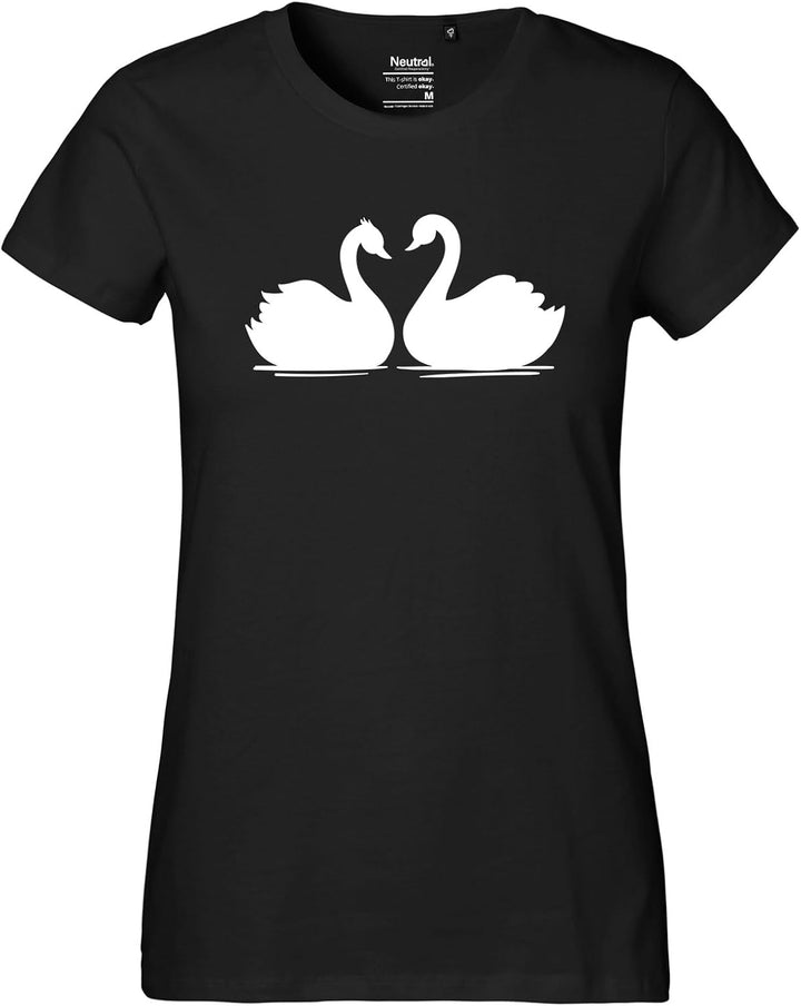 Huuraa Damen T-Shirt Schwan Pärchen Bio Baumwolle Fairtrade Oberteil Grösse XS-XXL mit Motiv für all
