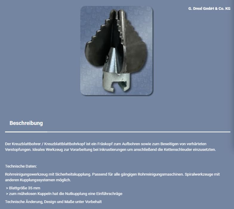 KREUZBLATTBOHRER/KREUZBLATTBOHRKOPF 16/35 MM, FÜR ROHRREINIGUNGSMASCHINEN