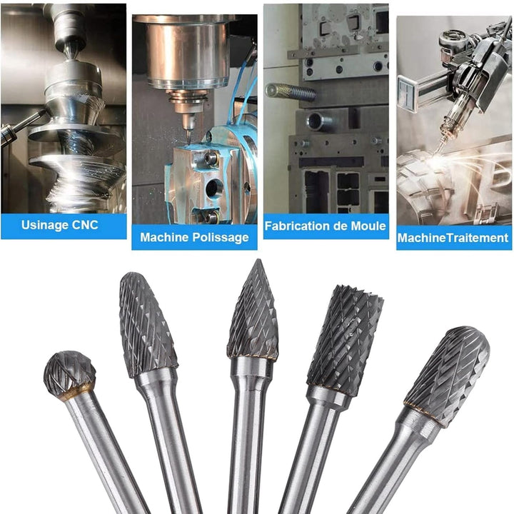 5pcs Drehbohrer Rotary Bit Wolfram Stahlschleifgrat 6mm Schaft 10mm Kopf Rotary Burrs für Formenbau