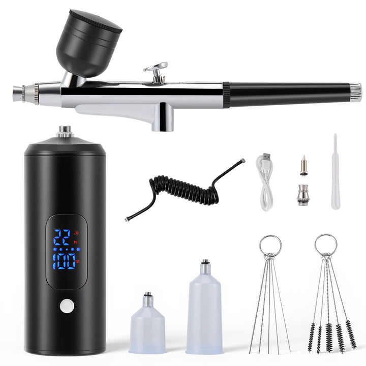 Airbrush-Kit mit Kompressor, Komplett Kabellos &amp; Akku, Airbrush-Set mit 3 Stufen bis 38 PSI, für Kuc
