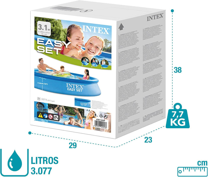 INTEX "Easy Set" XL Pool rund Aufstellpool 305 x 61 cm, Volumen 3.077 l, Grosser Aufblasbarer Pool G