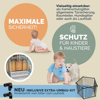 CASARIA® Kaminschutzgitter mit Sicherheitstür Metall Ofenschutzgitter 306x77cm Kamingitter ohne Bohr
