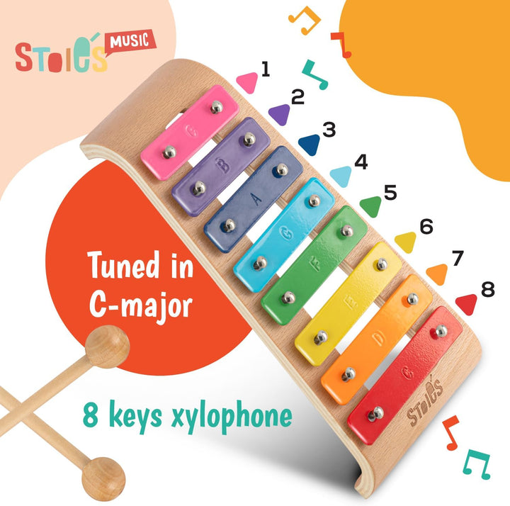 Stoie's 8 Fliesen Regenbogenfarben C-Key Xylofon Klavier Keyboard Spielzeug für Kinder Kleinkinder m
