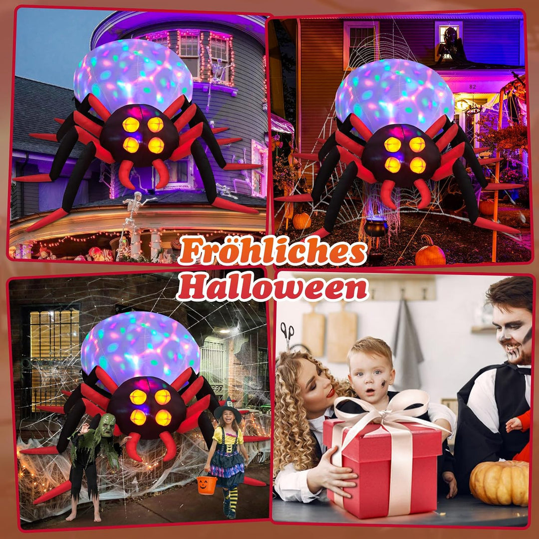 Danxilu 244 cm riesige aufblasbare Halloween-Spinne für den Aussenbereich mit rotierenden bunten LED