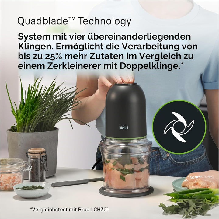 Braun MultiPractic 3 CH3011BK Zerkleinerer mit 4 Edelstahlklingen, One-Push-Funktion, Eiszerkleinere