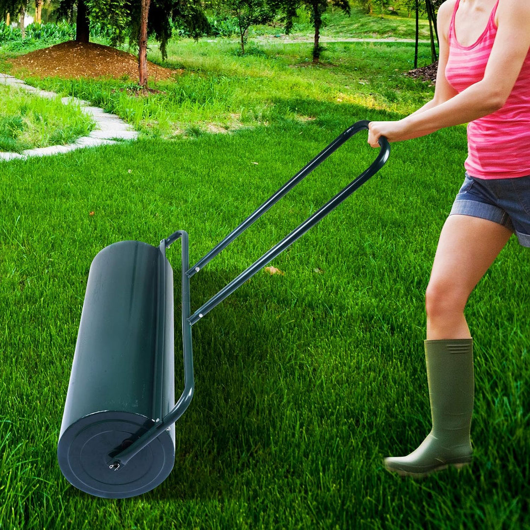 GOPLUS Rasenwalze, 48L/63L Gartenwalze befüllbar mit Wasser & Sand, Rasenroller aus Metall, Graswalz