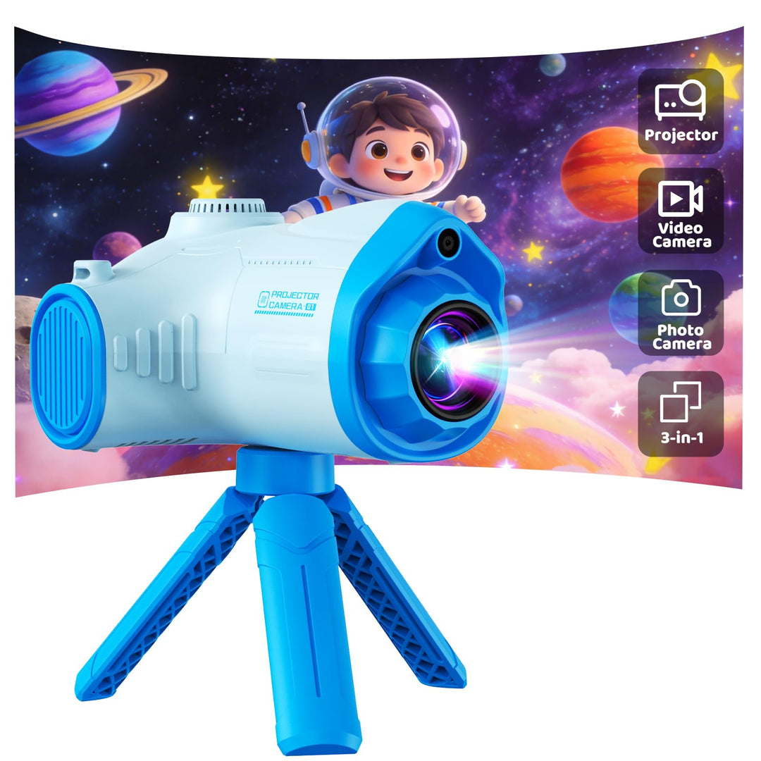 Kinderkamera, 3 in 1 Beamer Projektor Kamera 1080P Digitalkamera Fotoapparat Fotokamera Kinder, Weih