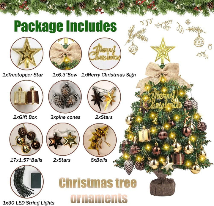 SVNVIOZ Mini 50cm Weihnachtsbaum mit Bronze Gold Weihnachtskugeln, Kleiner Weihnachtsbaum Stern Baum