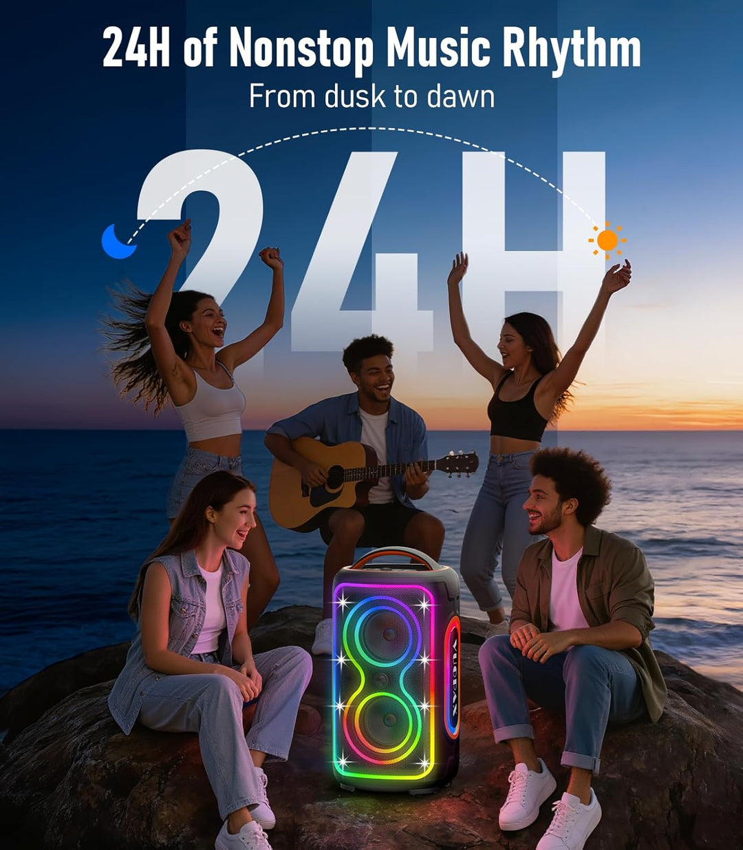 Bluetooth Lautsprecher Gross Party 200 watt, Tragbare Musikbox Bluetooth Subwoofer/LED-Lichtshow/IP6