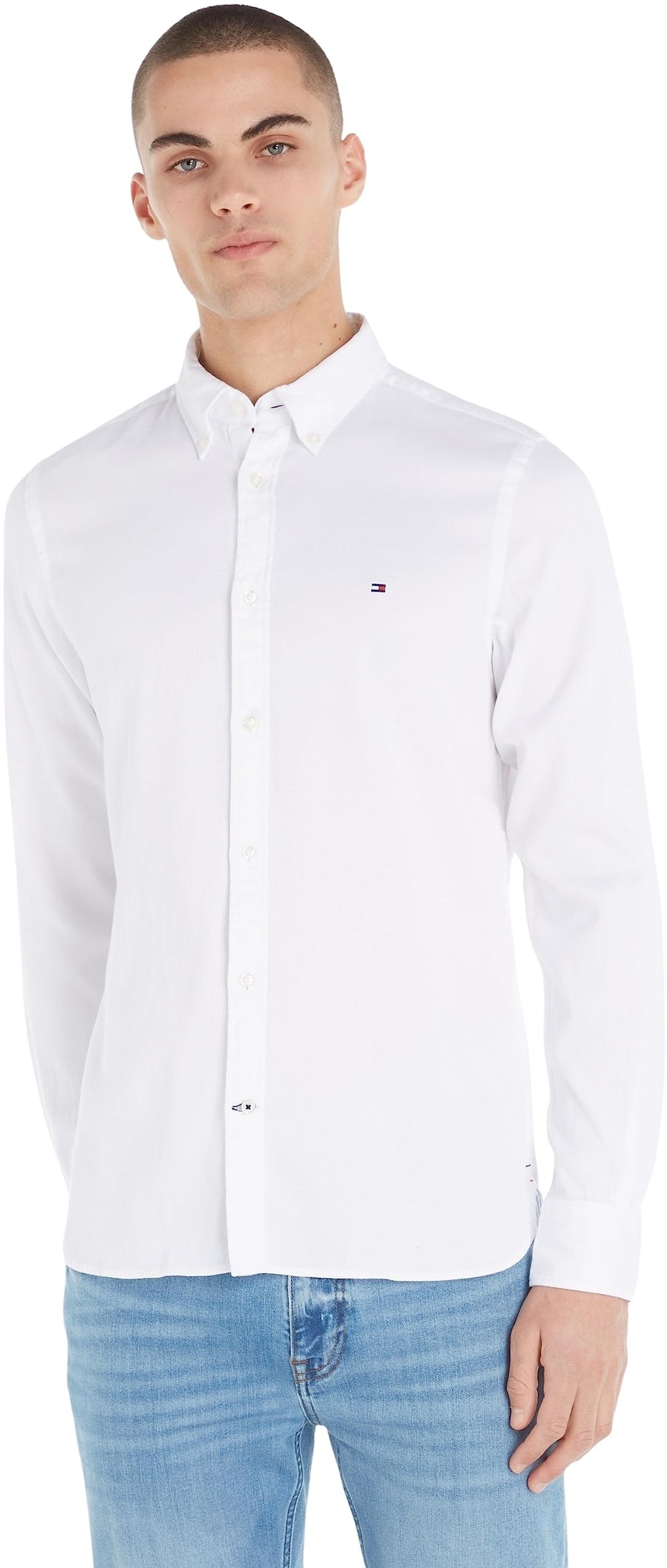 Tommy Hilfiger Herren Hemd Core Flex Dobby Langarm M Weiss (White), M Weiss (White)