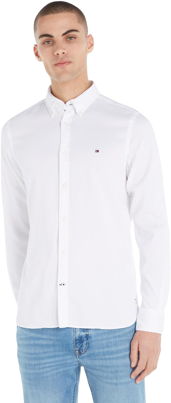 Tommy Hilfiger Herren Hemd Core Flex Dobby Langarm M Weiss (White), M Weiss (White)