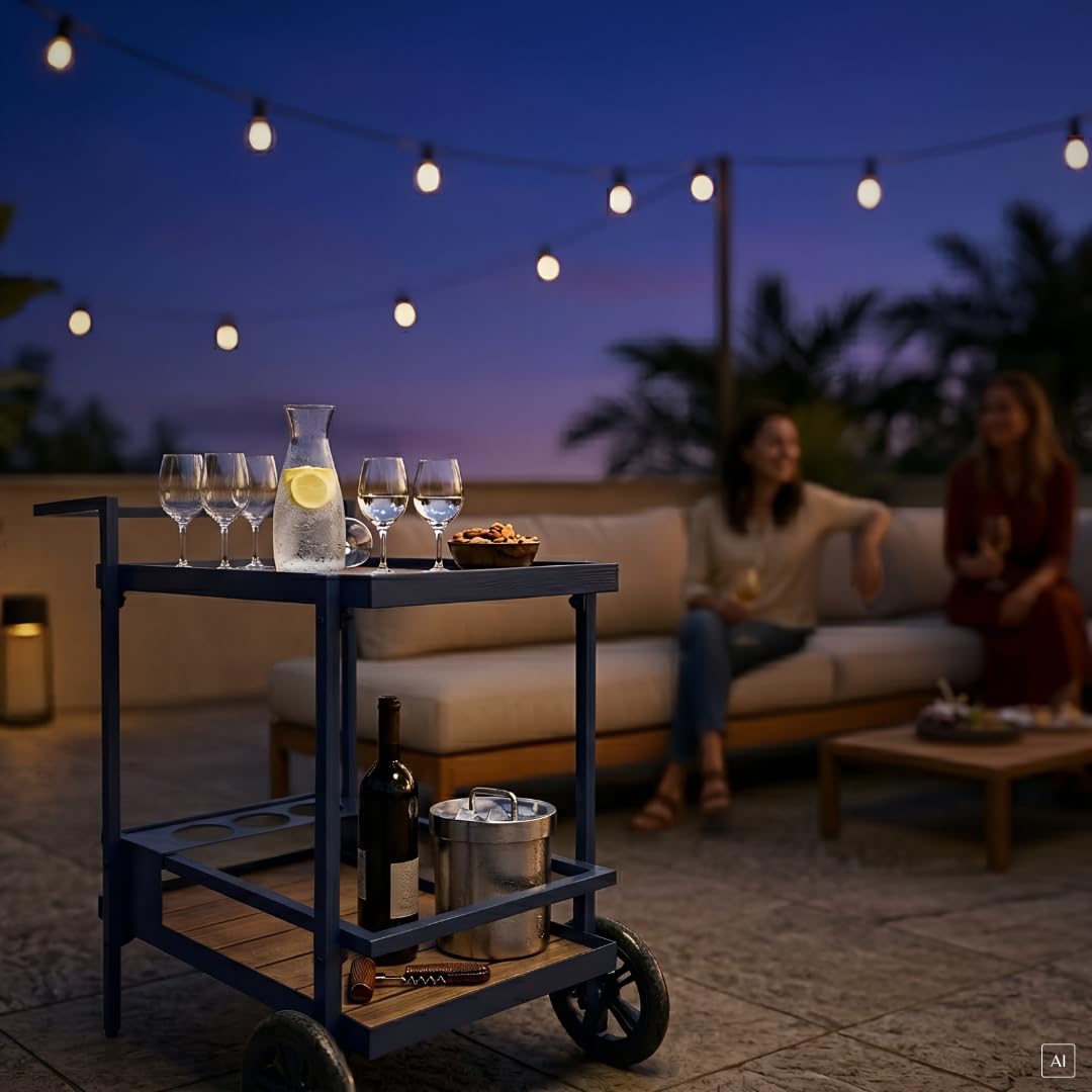 abc HOME | Outdoor Servierwagen WPC &amp; Aluminium – Wetterfester Grillwagen mit Flaschenhalter – Garte