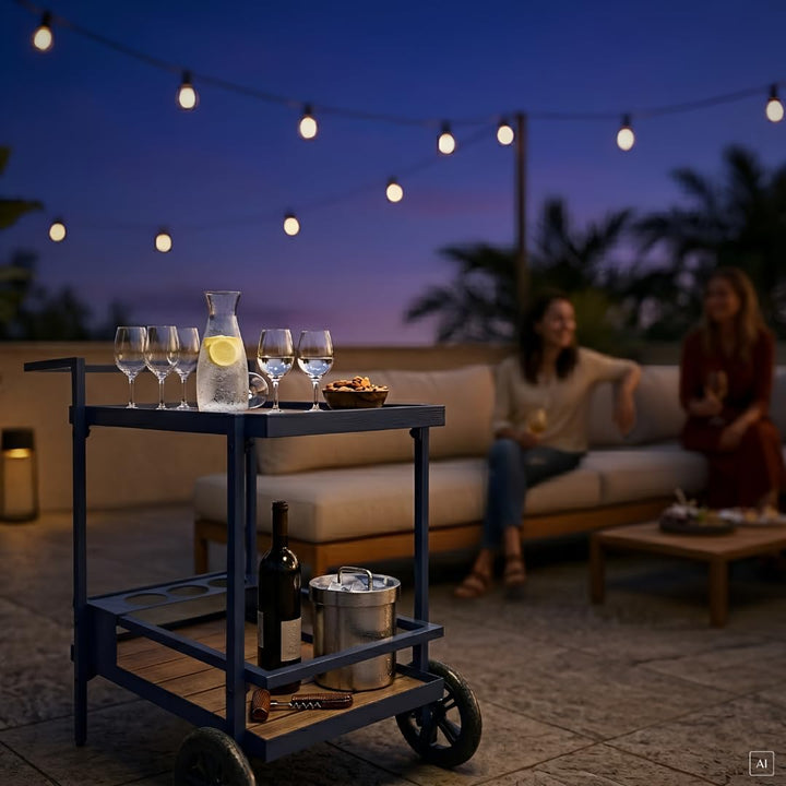 abc HOME | Outdoor Servierwagen WPC &amp; Aluminium – Wetterfester Grillwagen mit Flaschenhalter – Garte