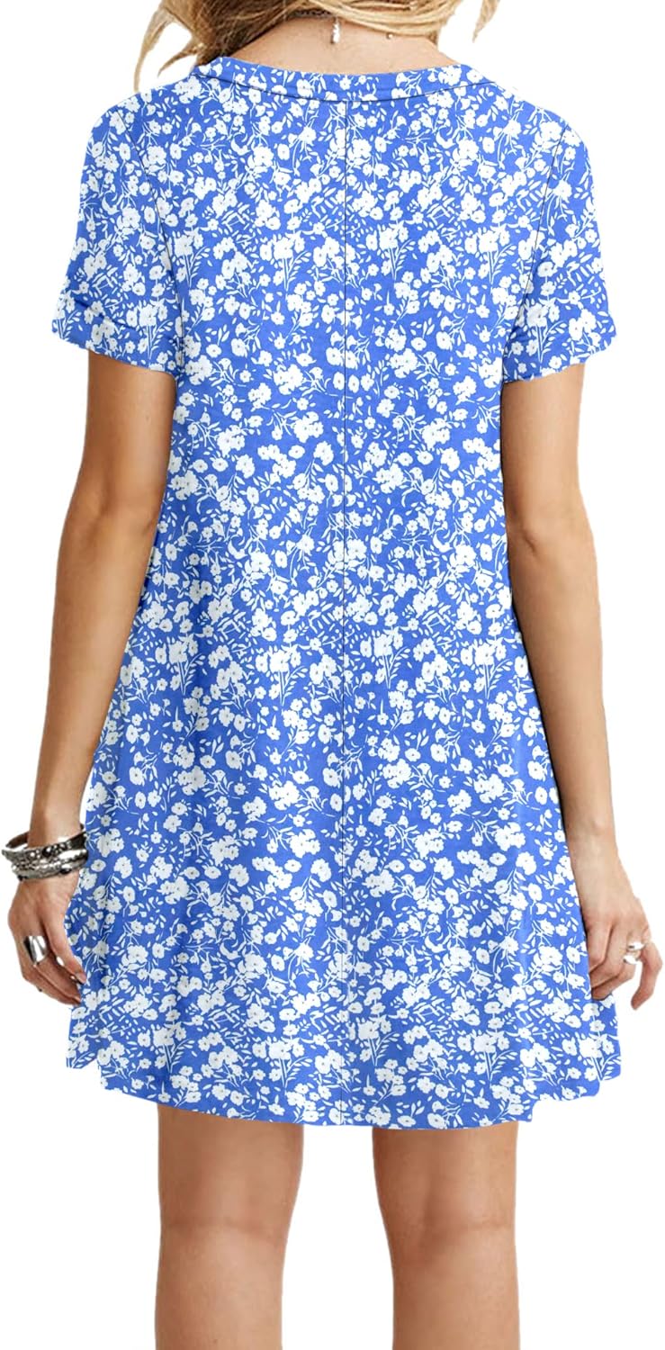 MOLERANI Damen Sommerkleider Casual T-Shirt Kurzarm Strandkleid Loose Swing Damenkleid S Blaue, Weis