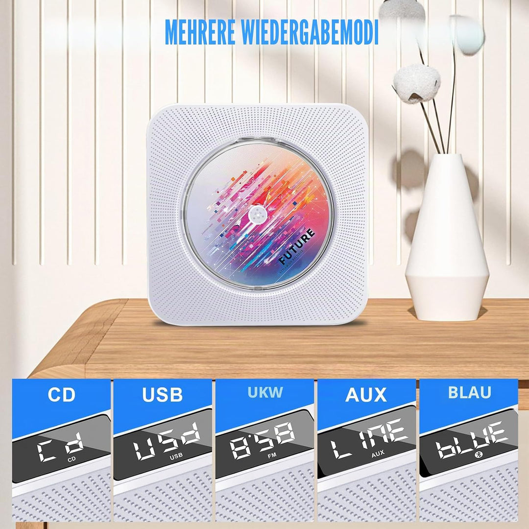 CD-Player Tragbar mit Bluetooth, HoneTeek CD-Player für Zuhause mit Lautsprecher, Persönlicher CD-Pl