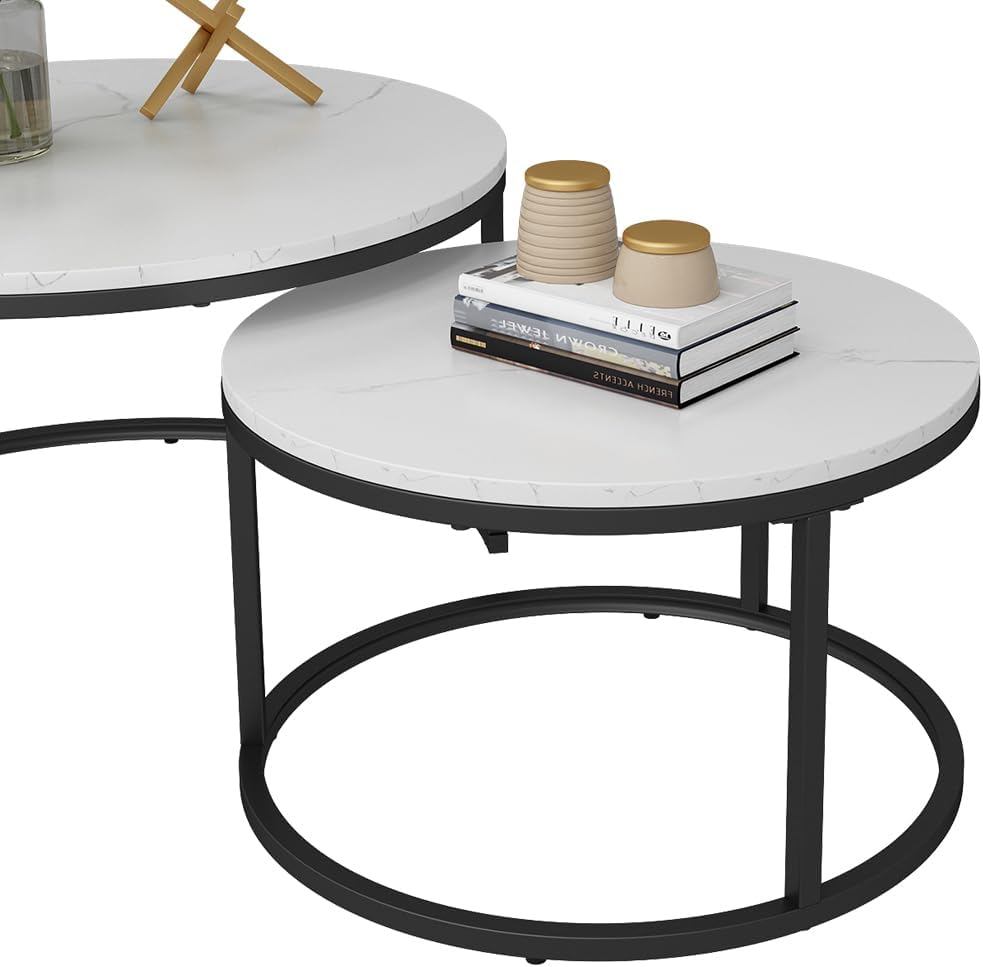 Vicco Couchtisch Set Montreal, Marmor Weiss, 77 x 40 cm 2 Teile, Weiss