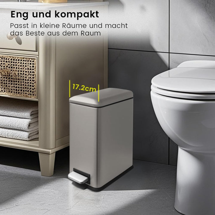 Mülleimer,10L Badezimmer Mülleimer,10 Liter Schmaler Abfalleimer mit Pedal,Treteimer Küche mit Innen