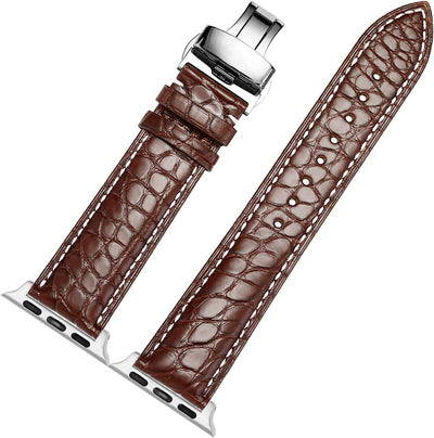 MUENShop Krokodil Armband Kompatibel mit Apple Watch 38mm/40mm Original Alligator Leder Ersatzband B