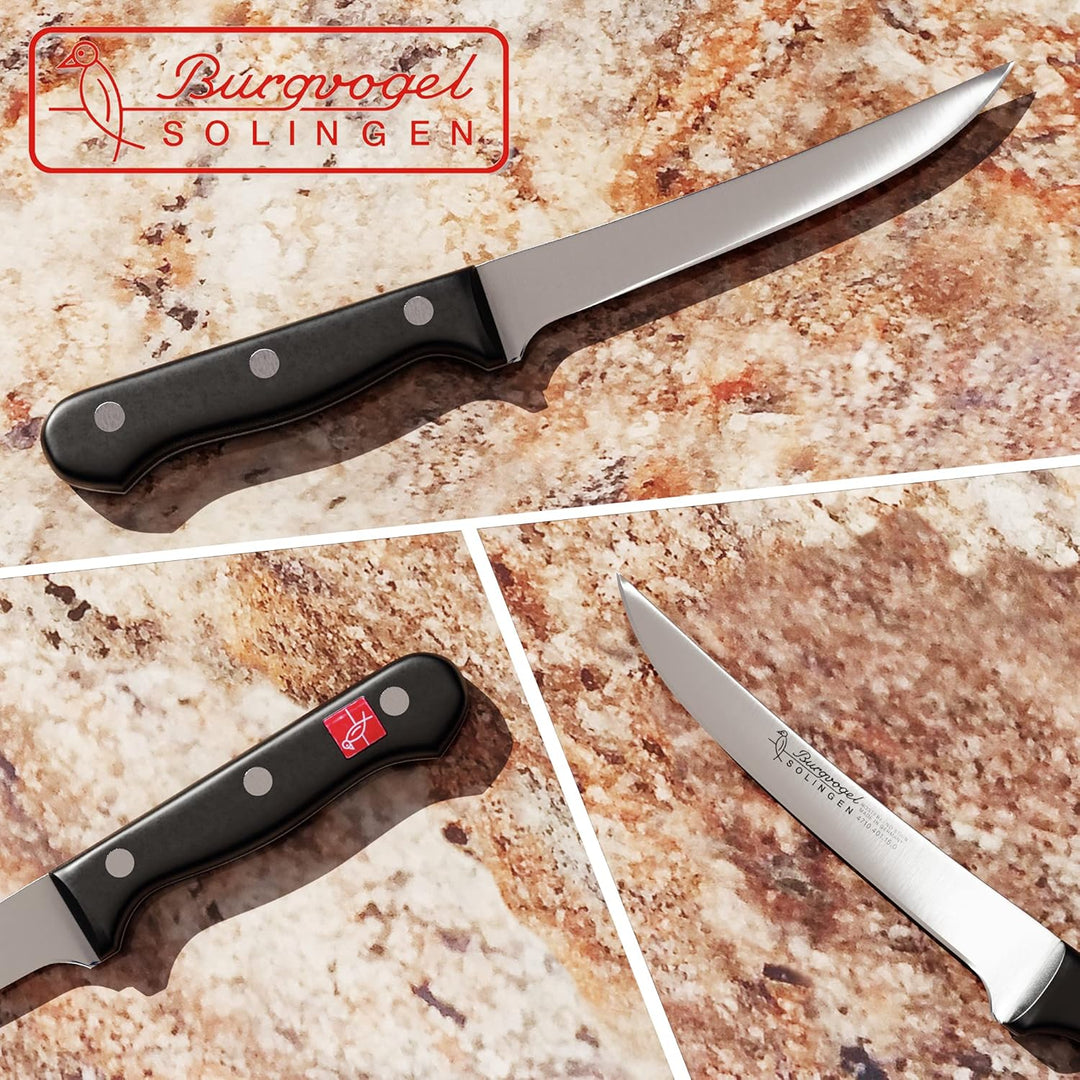 Burgvogel Solingen Serie 4000, spülmaschinengeeignet, scharf, schwarz, genietet Ausbeinmesser Line 4