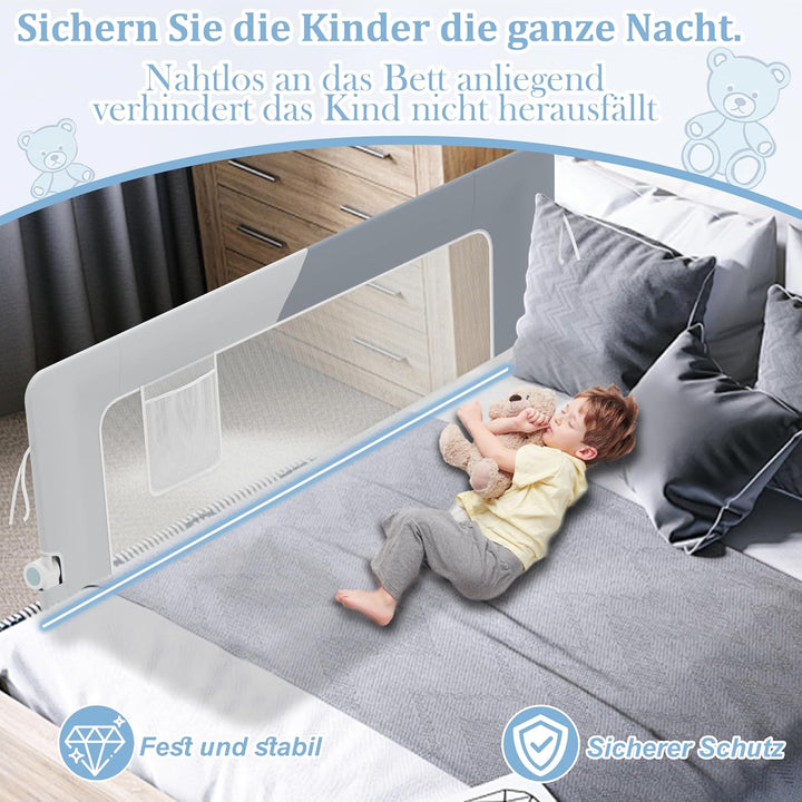 XMTECH 1st Bettgitter 180 cm Bettschutzgitter Kinderbettgitter für Kinder, Rausfallschutz Bett Babyb