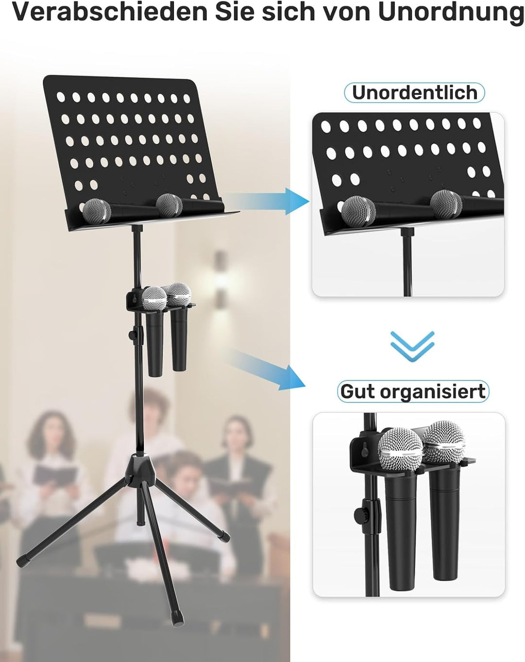 2-Multi Mikrofonhalter, Organizer für Mikrofonständer für Dynamische Kabelgebundene und Kabellose Mi