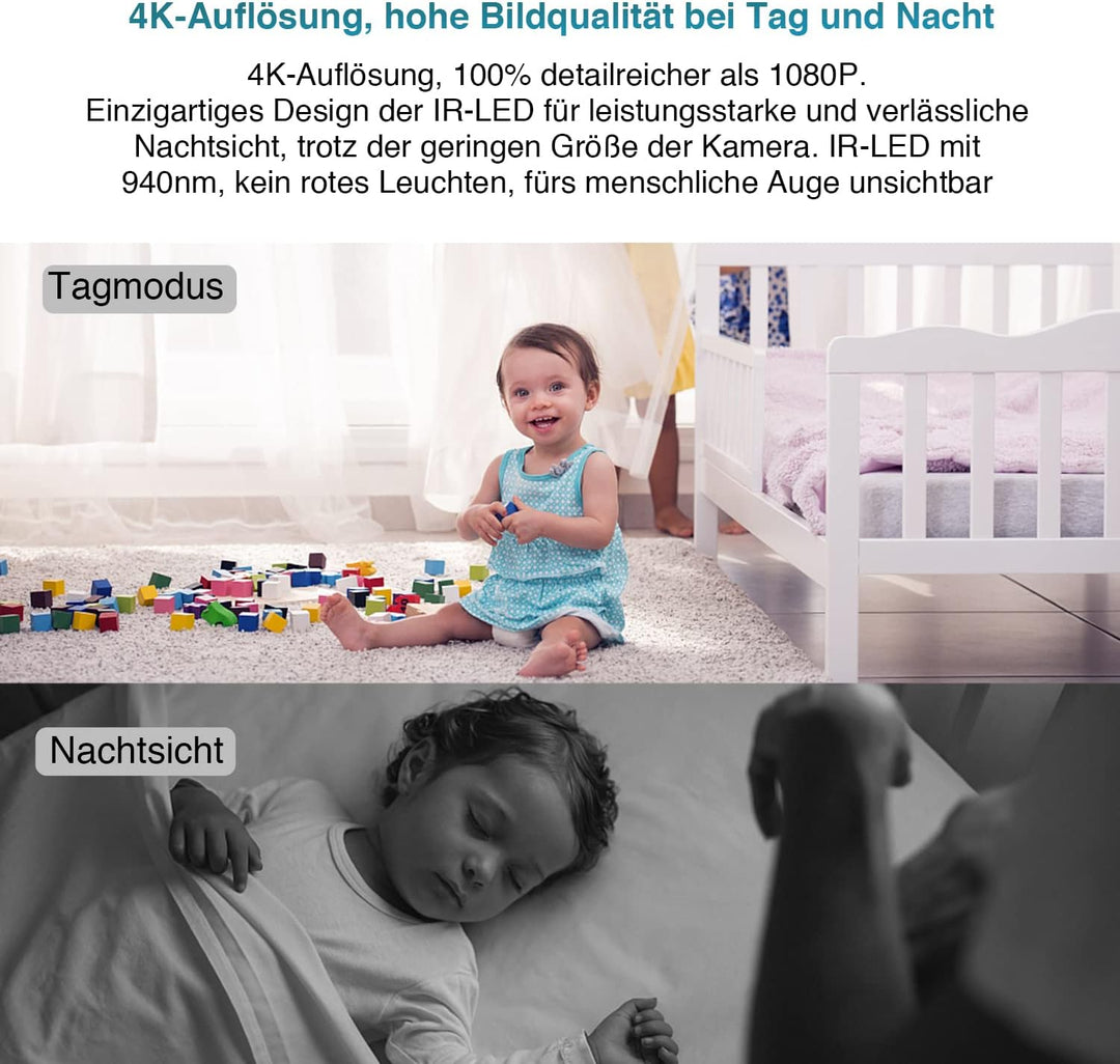 WIWACAM Mini Kamera WLAN, 2600mAh Akku, 4K Ultra HD Kleine Überwachungskamera Innen mit APP, WiFi Üb