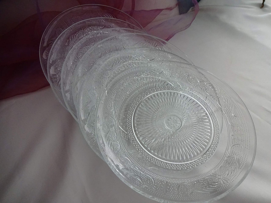 6 Schöne nostalgische Kuchenteller Dessertteller Teller Servierplatte Glas 20 cm