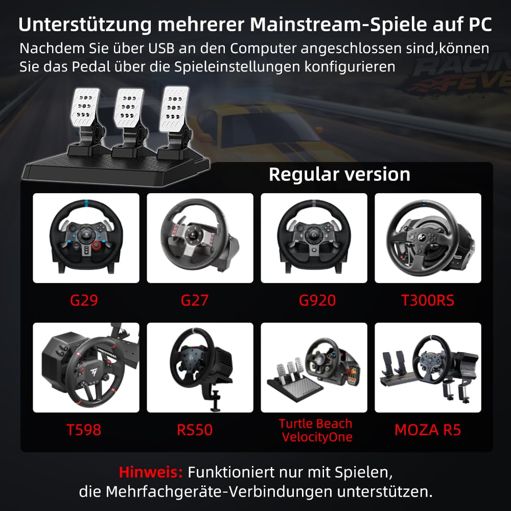 DOYO Racing Pedale, PC Gaming Lenkrad Pedal Set, Austauschbare Federn, Einstellbar, Kompatibel mit P