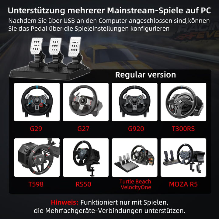 DOYO Racing Pedale, PC Gaming Lenkrad Pedal Set, Austauschbare Federn, Einstellbar, Kompatibel mit P