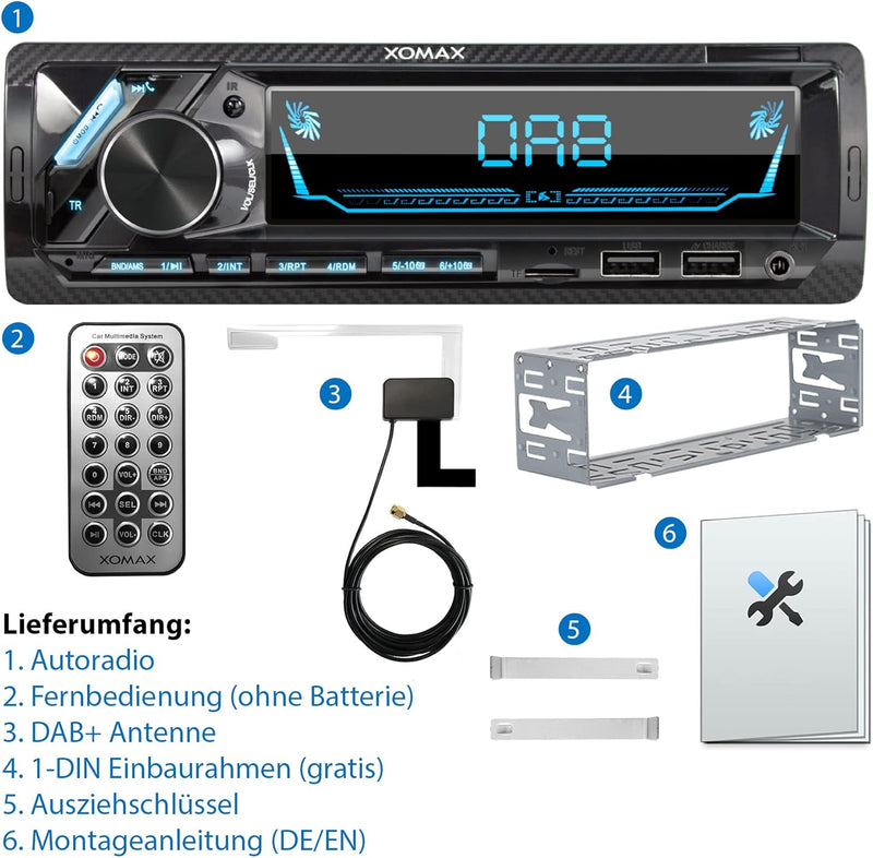 XOMAX XM-RD283 Autoradio mit integriertem DAB+ Tuner, FM RDS, Bluetooth Freisprecheinrichtung, USB,