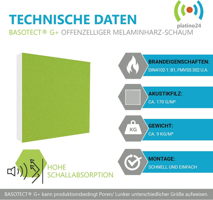 platino24 Schallabsorber COLORE 6 Paneele I 3D Akustikpaneele mit Akustikfilz aus Basotect ® G+ I st