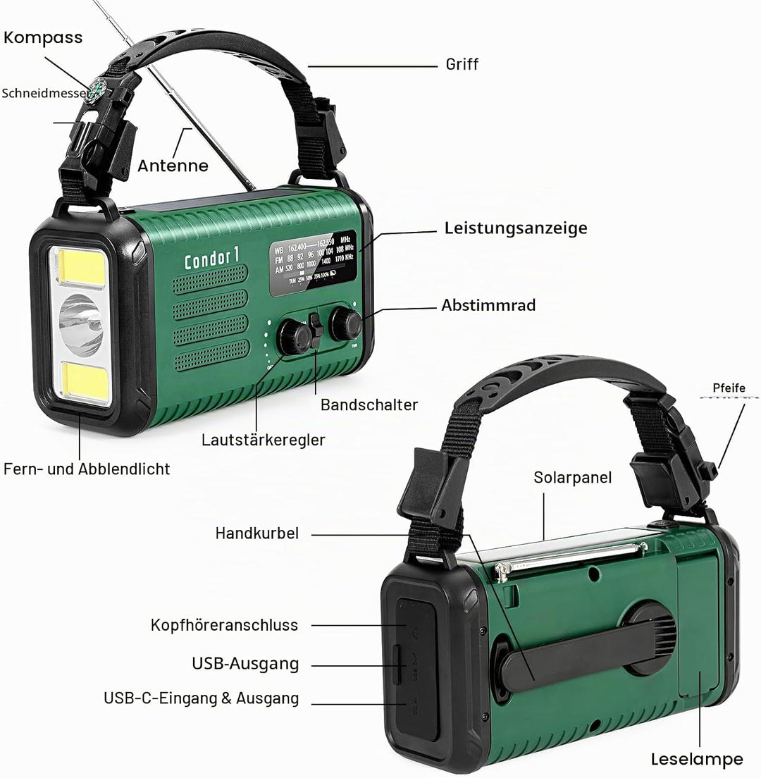 Notfall-Radio, 20.000 mAh/74000 mWh, Solar-Handkurbelradio AM/FM/NOAA Wetterradio, batteriebetrieben