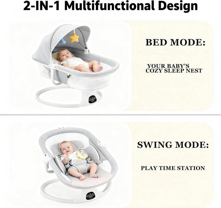 Babywippe Elektrisch, Elektrische Babyschaukel, faltbar für Neugeborene,360°-Sitzdrehung,abnehmbares