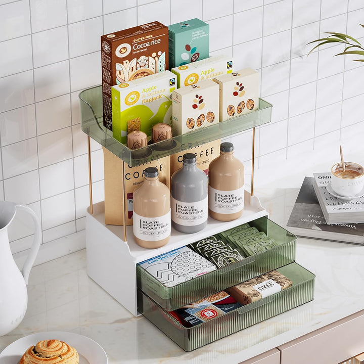 Delamu Make Up Organizer mit 2 Schubladen, 2 Etagen Kosmetik Organizer, Multifunktions Grösser Kosme