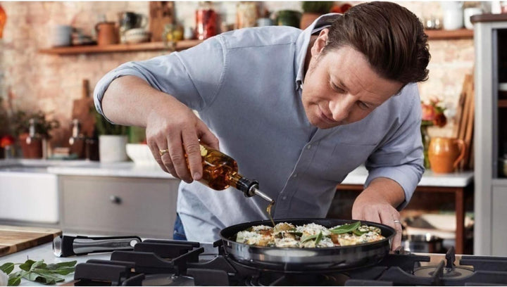 Tefal G43504 Jamie Oliver Induktion Pfanne 24cm + Tefal Pfannenwender, Edelstahl Pfannen mit Antihaf