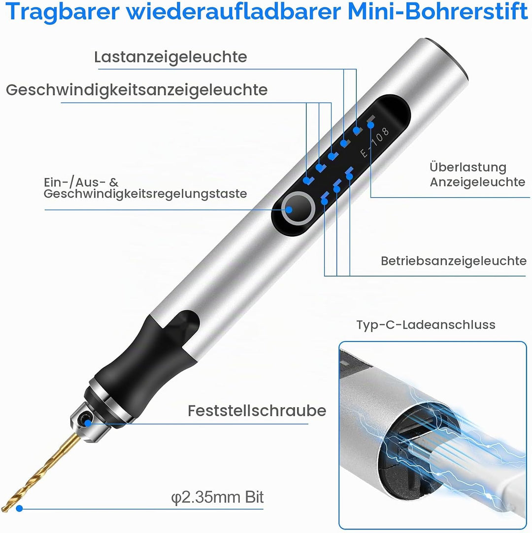 Mini Handbohrer Elektrisch, 3 Gang Mini Handbohrer Elektrisch, DIY Mini Bohrer, Mit 10 Bohrern, Wied