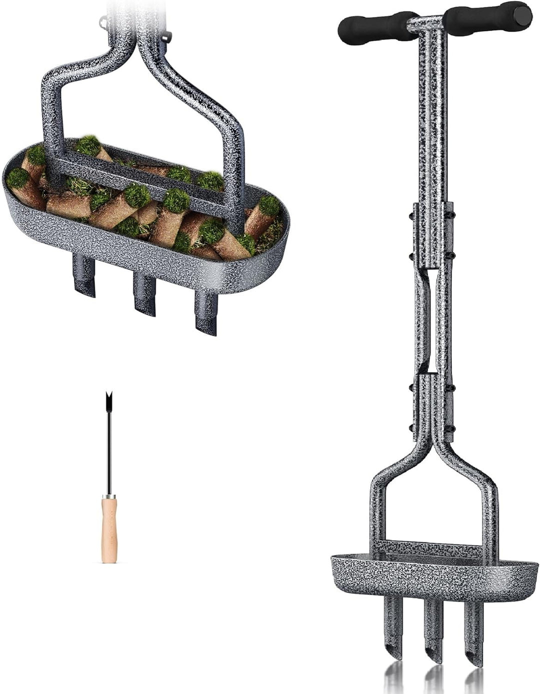 EEIEER Rasenlüfter, Rasenbelüfter Aerifizierer für Rasen Hohlspoon mit Ablageschale Gebogener Kante,