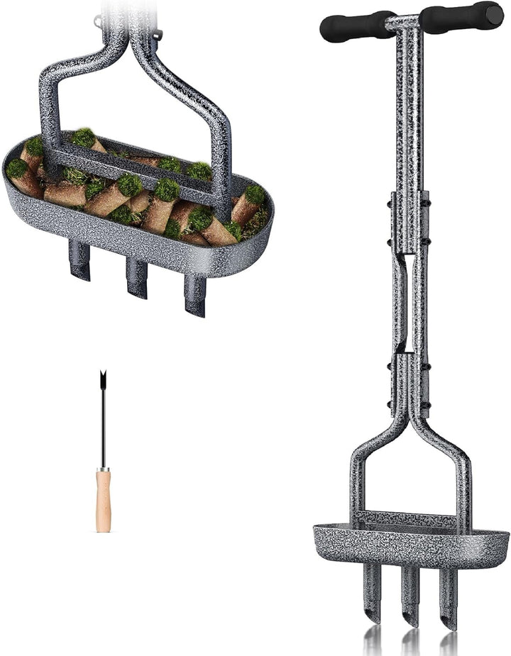 EEIEER Rasenlüfter, Rasenbelüfter Aerifizierer für Rasen Hohlspoon mit Ablageschale Gebogener Kante,
