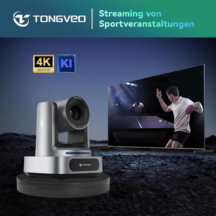 TONGVEO 4K PTZ Kamera Konferenzsystem，10X Zoom AI Auto-Tracking Kamera &amp; Bluetooth Speakerphone, USB